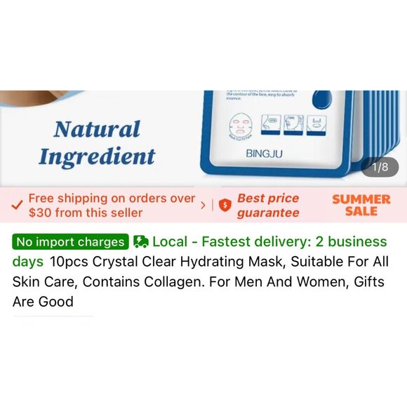 10pcs Bingju Hyaluronic Acid Moisturizing Face Masks With Aloe & Seaweed Extract - Picture 3 of 4